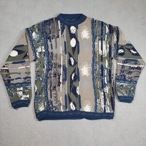 Bergati 3D Knit Textured Sweater Men Large Blue Grandpa Vintage Y2K Crosby  90s